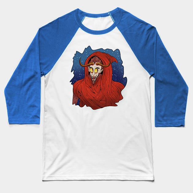 Krampus Window Baseball T-Shirt by LeMae Macabre